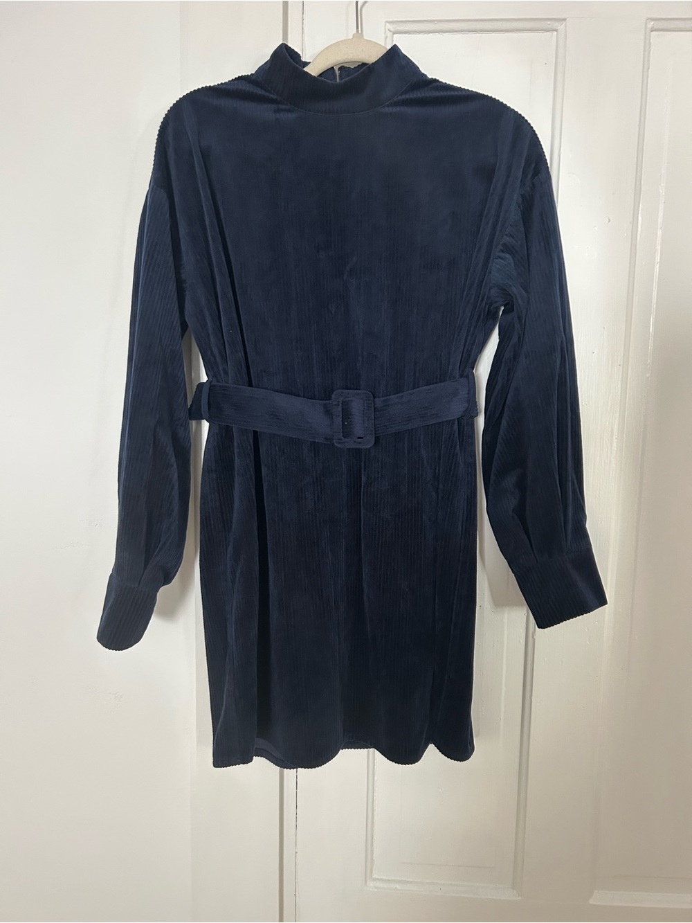 J.O.A. Navy Corduroy Belted Trench Dress Coat